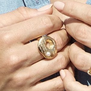 SUPPORT ISRAEL - 24k gold JEWISH ring w/ inscription & pearl, approx sz 5.5 to 6